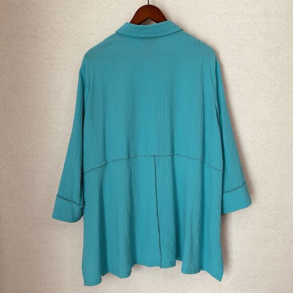 Ali Miles Blouse Women 3X Turquoise Texturd Lagenlook Comfy Classic Asymmetrical - Picture 14 of 14